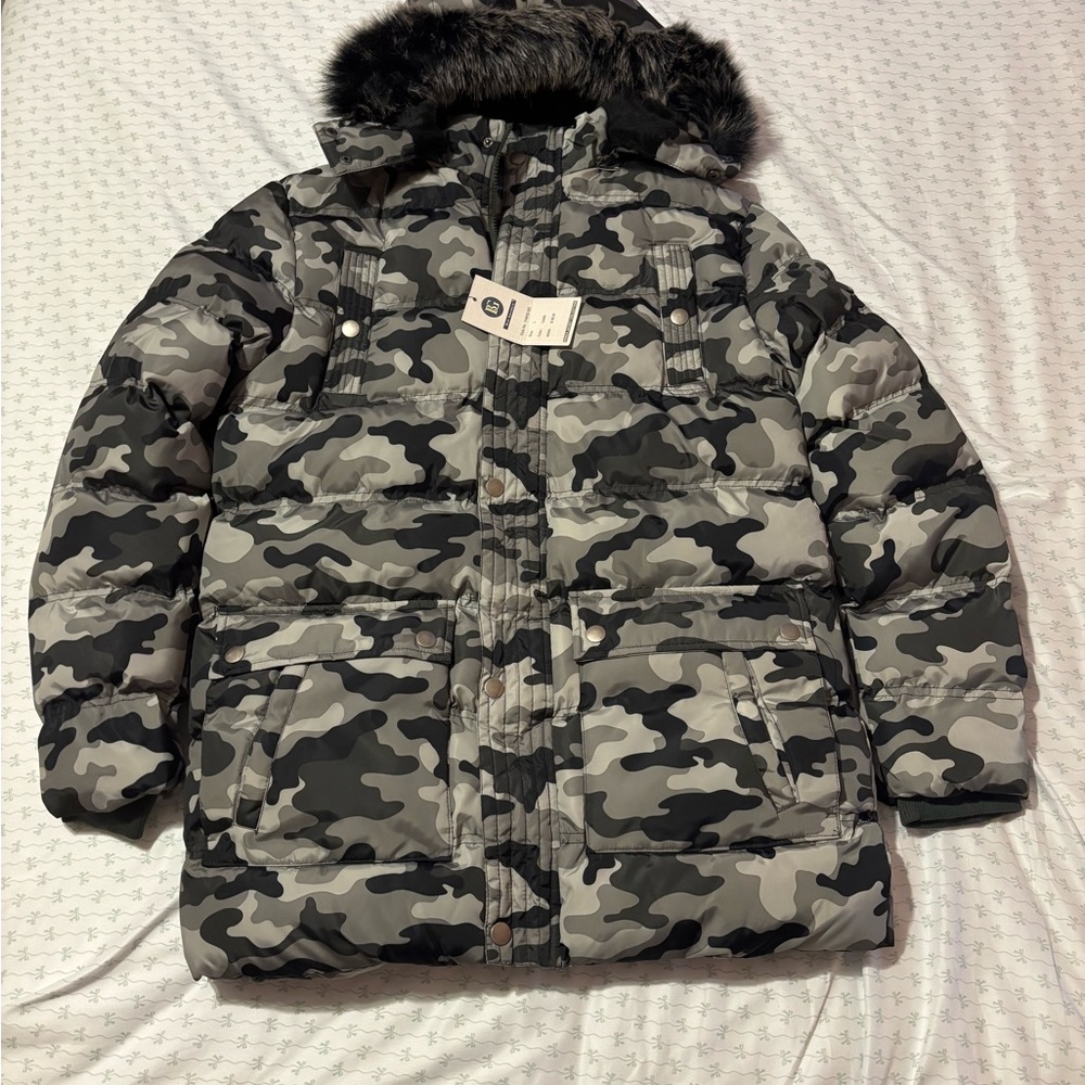 Women's Camouflage Puffer coat with Faux Fur Hood